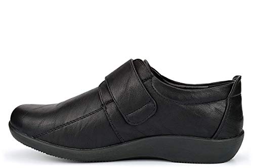 Boulevard - Zapatos Horma Extra Ancha y Cierre Adhesivo para Chica Mujer (41 EU) (Negro)