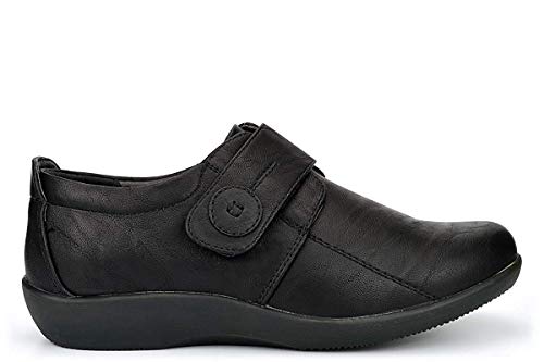 Boulevard - Zapatos Horma Extra Ancha y Cierre Adhesivo para Chica Mujer (41 EU) (Negro)