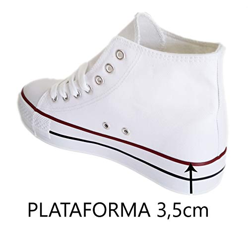 BRANDELIA Zapatillas Deportivas Altas Mujer, Alto Blanco Plataforma 3 5 Cm, 38 EU