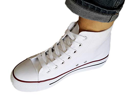 BRANDELIA Zapatillas Deportivas Altas Mujer, Alto Blanco Plataforma 3 5 Cm, 38 EU