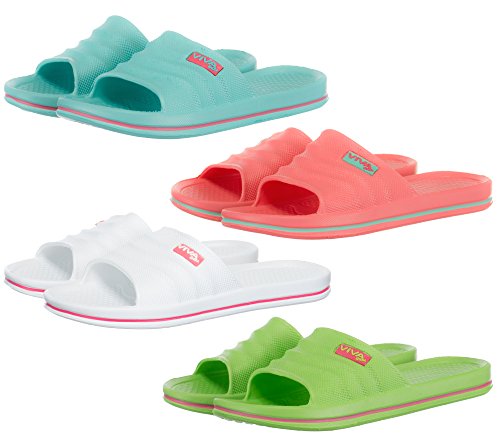 Brandsseller Chanclas de baño para mujer, unisex, con rayas laterales en la suela, color Blanco, talla 36 EU