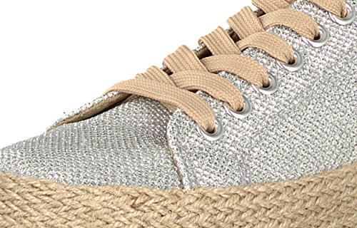 Brandsseller Espadrilles - Zapatillas de verano para mujer, con purpurina, talla 36-41, color Plateado, talla 38 EU