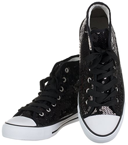 Brandsseller - Zapatillas deportivas para mujer con lentejuelas, altura media, color Negro, talla 38 EU