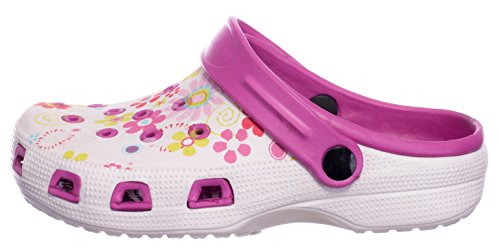 BRANDSSELLER Zuecos de Mujer | Zapato de jardín | Zapatillas | Zapatos de baño | Zapatillas Sandalias | Patrón Floral | Rosa/Blanco | 39 EU