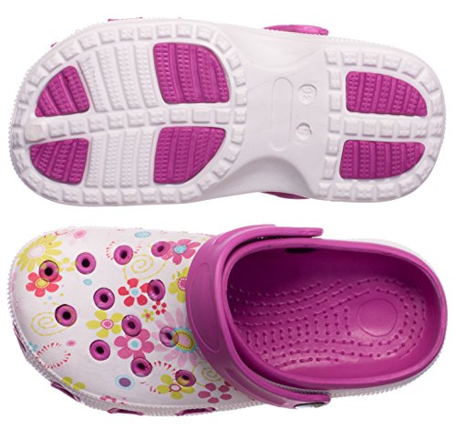 BRANDSSELLER Zuecos de Mujer | Zapato de jardín | Zapatillas | Zapatos de baño | Zapatillas Sandalias | Patrón Floral | Rosa/Blanco | 39 EU