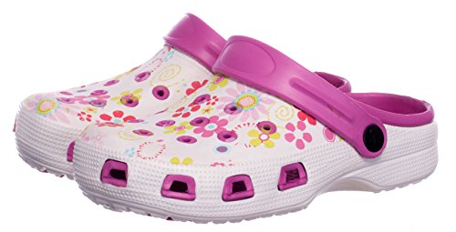 BRANDSSELLER Zuecos de Mujer | Zapato de jardín | Zapatillas | Zapatos de baño | Zapatillas Sandalias | Patrón Floral | Rosa/Blanco | 39 EU
