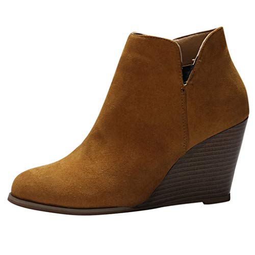 Brillanto Botas Mujer Invierno Cuña Botines Mujer con Cremallera Zapatos de Vistir Tacon Alto 8cm Talla 35-43 (37 EU, Marrón)