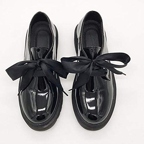 Brogues de Charol para Mujer, Zapatos Planos universitarios de Punta Redonda a la Moda, Zapatos Derby de Estilo británico, Zapatos Oxford de Plataforma con Cordones Vintage