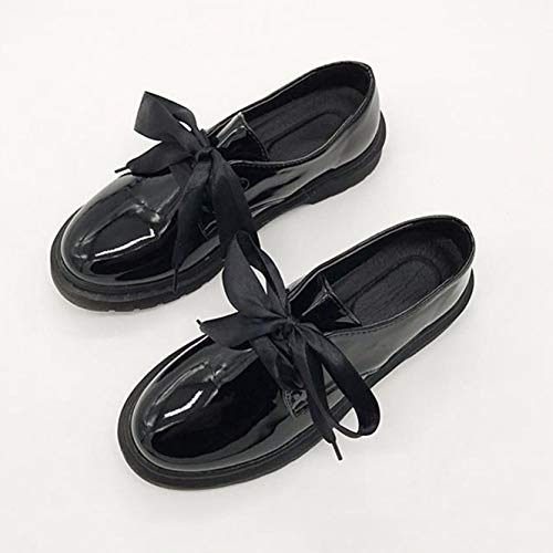 Brogues de Charol para Mujer, Zapatos Planos universitarios de Punta Redonda a la Moda, Zapatos Derby de Estilo británico, Zapatos Oxford de Plataforma con Cordones Vintage
