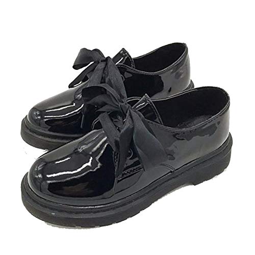 Brogues de Charol para Mujer, Zapatos Planos universitarios de Punta Redonda a la Moda, Zapatos Derby de Estilo británico, Zapatos Oxford de Plataforma con Cordones Vintage