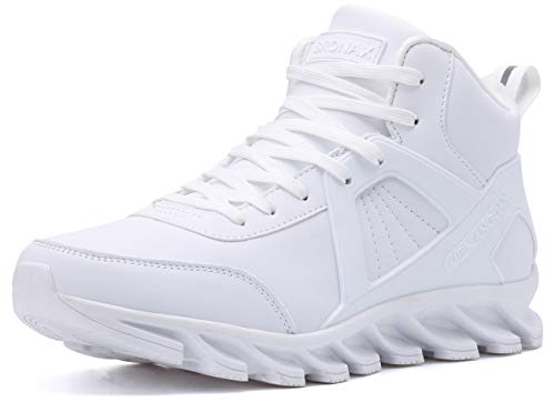 BRONAX Zapatillas Hombres Deporte Running Zapatos para Correr Gimnasio High Top Sneakers Deportivas Transpirables Casual Todo Blanco 46EU