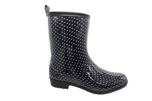 buyAzzo Botas de agua para mujer y niña, para el tiempo libre, botas de goma de media caña, cómodas, tacón en bloque, tallas 36-42, color Negro, talla 38 EU