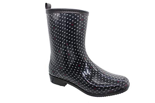 buyAzzo Botas de agua para mujer y niña, para el tiempo libre, botas de goma de media caña, cómodas, tacón en bloque, tallas 36-42, color Negro, talla 38 EU