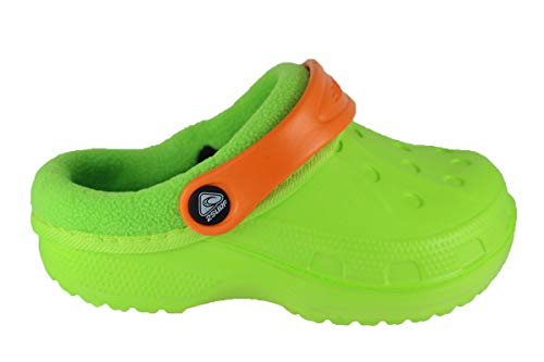 BuyAzzo - Zuecos de forro polar para niños, unisex y chico | Eva Slobby - Zuecos de jardín para niños, con forro interior de felpa | cálidos forrados para otoño e invierno, color Verde, talla 28/29 EU