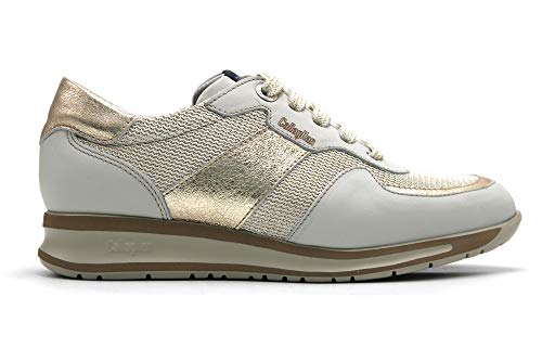 CALLAGHAN - Zapato Deportivo Casual, Sneakers con Cordones, Zapatillas cuña y Plataforma. Fabricado en Piel, para: Mujer Color: Off Talla:39