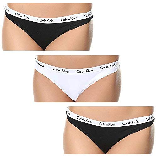 Calvin Klein 000QD3587E Tanga, Negro (Black/White/Black Wzb), S para Mujer