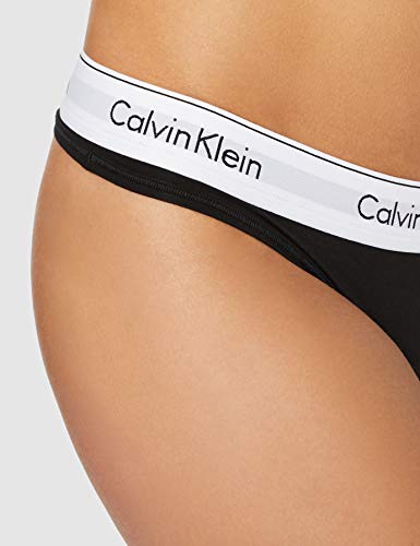 Calvin Klein Modern Cotton-Thong Tanga, Negro (BLACK/WHITE), XS para Mujer
