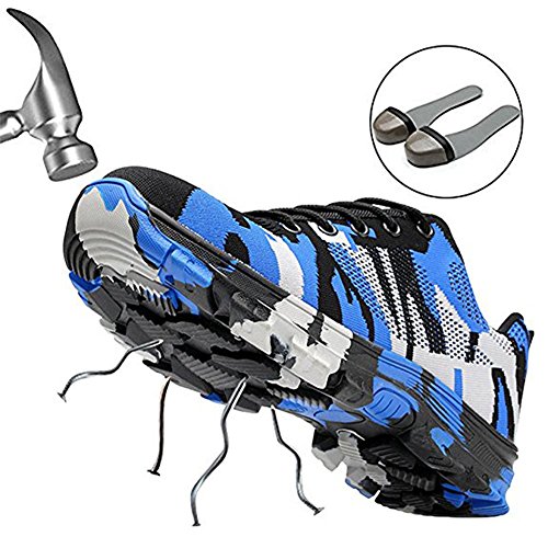 Calzado de Trabajo Hombre Mujer Zapatillas de Seguridad con Puntera de Acero Antideslizante Transpirables Unisex Azul 46