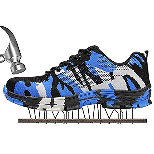 Calzado de Trabajo Hombre Mujer Zapatillas de Seguridad con Puntera de Acero Antideslizante Transpirables Unisex Azul 46