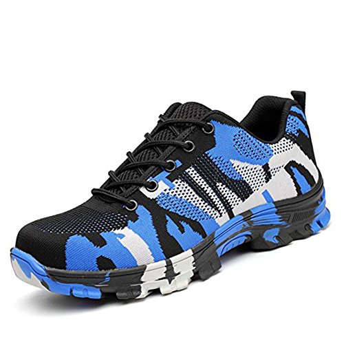 Calzado de Trabajo Hombre Mujer Zapatillas de Seguridad con Puntera de Acero Antideslizante Transpirables Unisex Azul 46