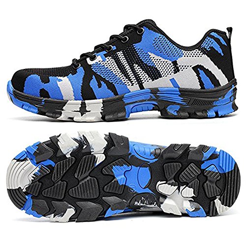 Calzado de Trabajo Hombre Mujer Zapatillas de Seguridad con Puntera de Acero Antideslizante Transpirables Unisex Azul 46