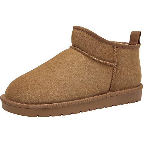 CAMEL CROWN Botas de Nieve Hombre Botines Calientes Zapatos de Invierno Al Aire Libre Fluff Antideslizantes Zapatillas Interiores y Exteriores Marrón 45.5 EU
