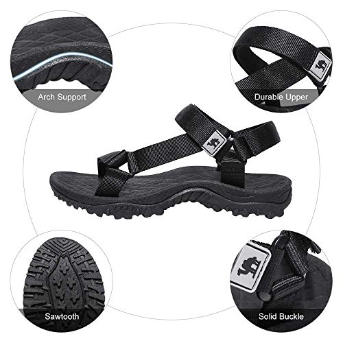 CAMEL CROWN Sandalias Deportivas para Mujer Zapatos de Verano Zapatillas Planas Sandalias de Playa Senderismo Transpirables Zapatos para Caminar Sandalias Exterior Negro Azul Gris