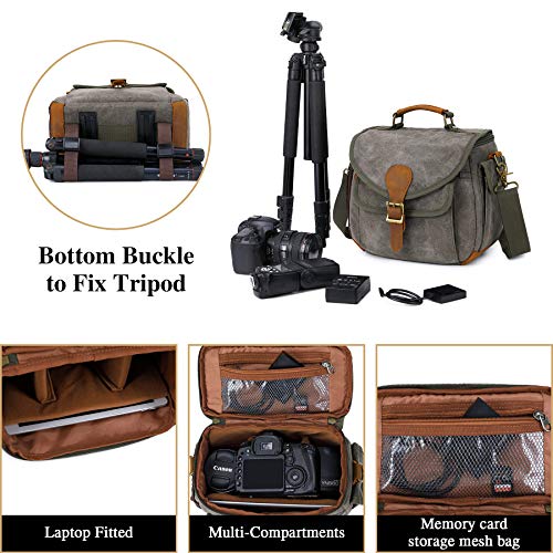 Camera Hombro Bolsa de Mensajero para Hombres Mujeres Bolso de Fotografía de Viaje Impermeable Antirrobo para Cámara DSLR para Nikon Canon Sony (Verde-S-New)