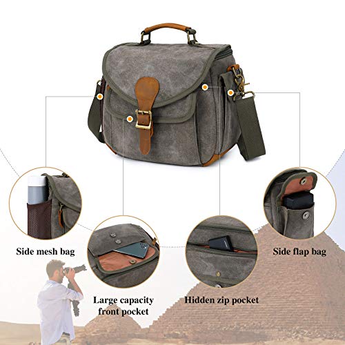 Camera Hombro Bolsa de Mensajero para Hombres Mujeres Bolso de Fotografía de Viaje Impermeable Antirrobo para Cámara DSLR para Nikon Canon Sony (Verde-S-New)
