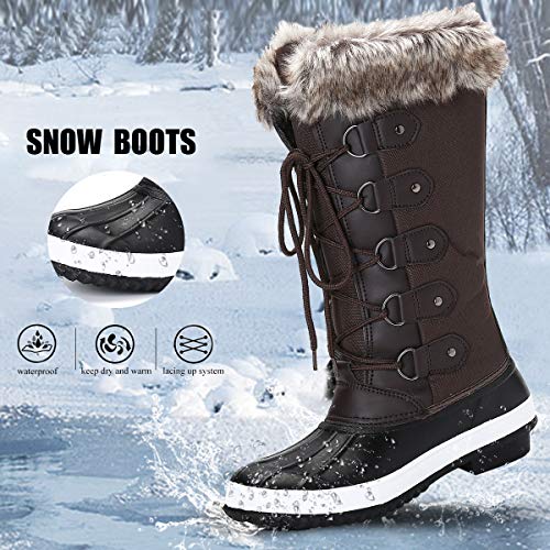 Camfosy Botas de Nieve Mujeres de Invierno,Botas de Lluvia Zapatos de Piel Impermeables Después del esquí Lleno de Calor para niñas Senderismo Caminar