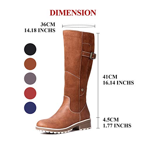 Camfosy Botas para mujer Botas de invierno hasta la rodilla Botas altas con forro de piel Zapatos cálidos de tacón bajo Botas largas para la nieve Calzado informal retro Negro Marrón Gris Brown