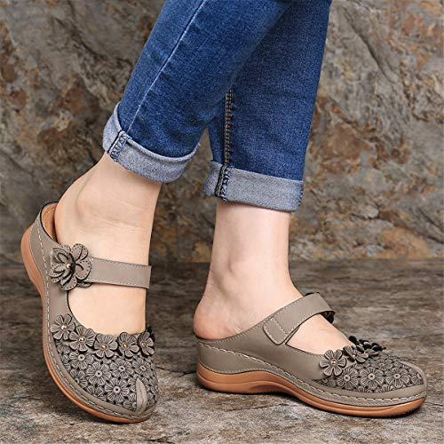 Camfosy Zuecos para Mujer, Mulas de Playa de Verano para Mujer, Zuecos, Zapatos cómodos, con Punta Cerrada, Sandalias para Caminar, Zapatillas de Flores