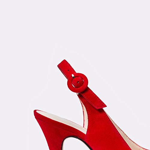 Camila - Sandalias Destalonadas Rojas de Vestir para Mujer en Piel - Punta Peep Toe - Tacon Alto Fino Aguja 10 cm - Plataforma 1 cm - Zapatos Fiesta Elegantes Verano - Rojo - Rojo 37 EU