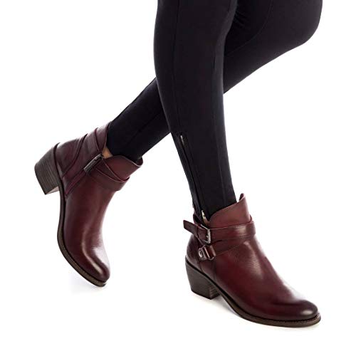 CARMELA - Botín Campera de Piel con Tacón Bajo para Mujer - Cierre con Cremallera - Color Rojo