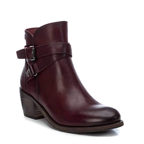 CARMELA - Botín Campera de Piel con Tacón Bajo para Mujer - Cierre con Cremallera - Color Rojo