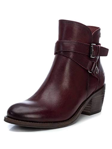 CARMELA - Botín Campera de Piel con Tacón Bajo para Mujer - Cierre con Cremallera - Color Rojo