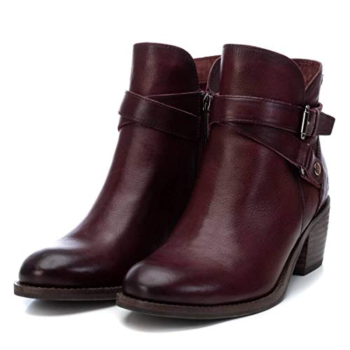 CARMELA - Botín Campera de Piel con Tacón Bajo para Mujer - Cierre con Cremallera - Color Rojo