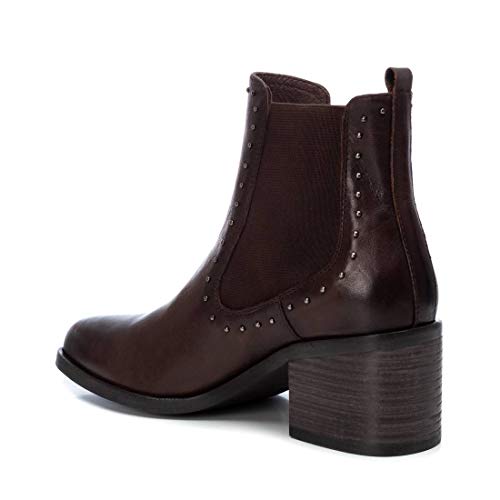 CARMELA - Botín Campera de Piel con Tacón Bajo para Mujer - Color Marrón