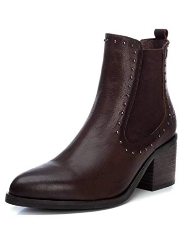 CARMELA - Botín Campera de Piel con Tacón Bajo para Mujer - Color Marrón