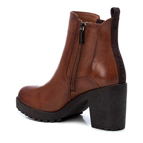 CARMELA - Botín Chelsea de Piel con Tacón para Mujer - Cierre con Cremallera - Color Marrón
