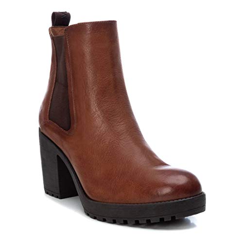 CARMELA - Botín Chelsea de Piel con Tacón para Mujer - Cierre con Cremallera - Color Marrón
