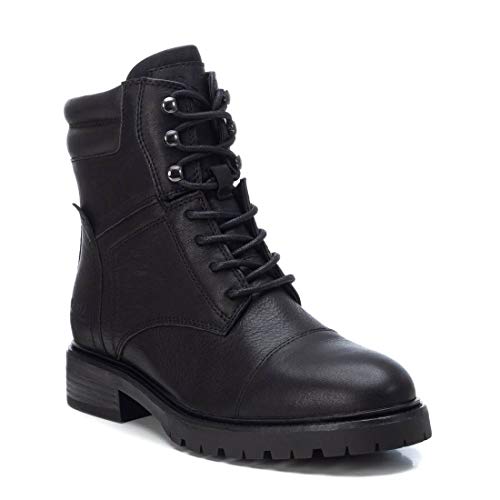 CARMELA - Botín Militar de Piel para Mujer - Cierre con Cremallera - Color Negro