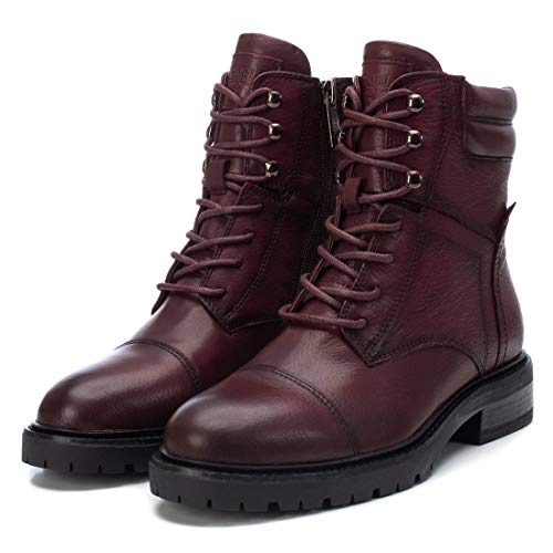 CARMELA - Botín Militar de Piel para Mujer - Cierre con Cremallera - Color Rojo