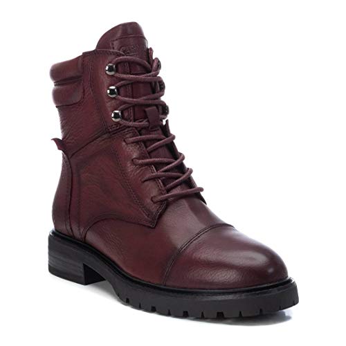 CARMELA - Botín Militar de Piel para Mujer - Cierre con Cremallera - Color Rojo