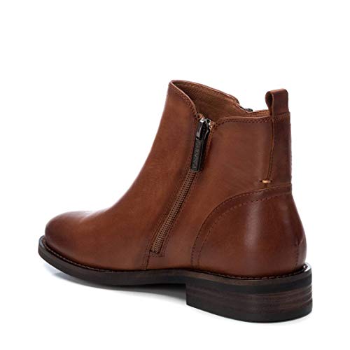CARMELA - Botín Motera de Piel para Mujer - Cierre con Cremallera - Color Marrón