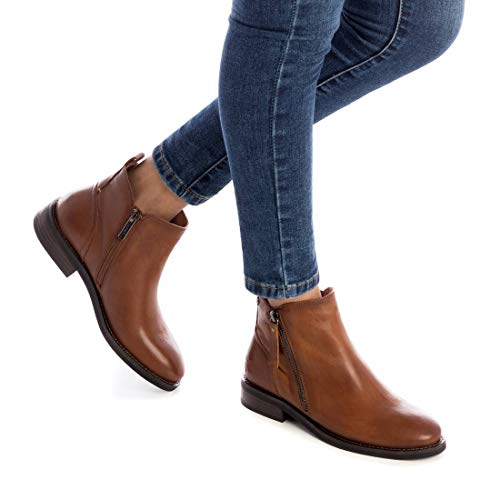 CARMELA - Botín Motera de Piel para Mujer - Cierre con Cremallera - Color Marrón