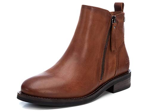 CARMELA - Botín Motera de Piel para Mujer - Cierre con Cremallera - Color Marrón