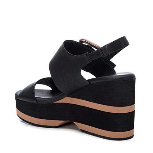 CARMELA - Sandalia de Cuña para Mujer - Sandalia con Tira y Cierre de Hebilla - Tacón 10 cm - Color Negro - Talla 37
