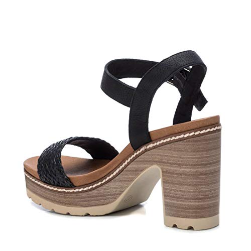 CARMELA - Sandalia de Tacón para Mujer - Sandalia con Cierre de Hebilla - Tacón 10 cm - Color Negro - Talla 38
