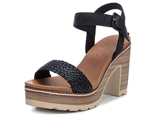 CARMELA - Sandalia de Tacón para Mujer - Sandalia con Cierre de Hebilla - Tacón 10 cm - Color Negro - Talla 38